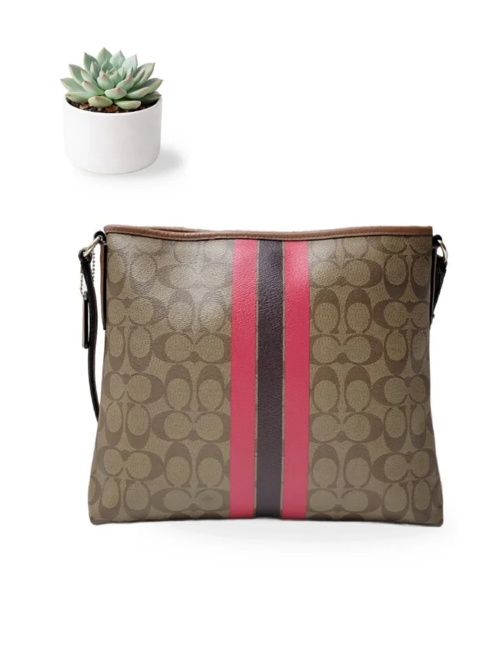 Coach File Bag Varsity Stripe Signature Coach Cross Body Handbag Pink F38402